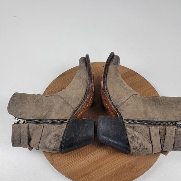 Lucchese Catalina Distessed Brown Leather Booties US 7 B Buckle Western Zip Up - Picture 7 of 14